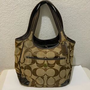 Coach Signature Ergo Large Tote Bag Brown Tan CC Monogram Jacquard Leather 10767